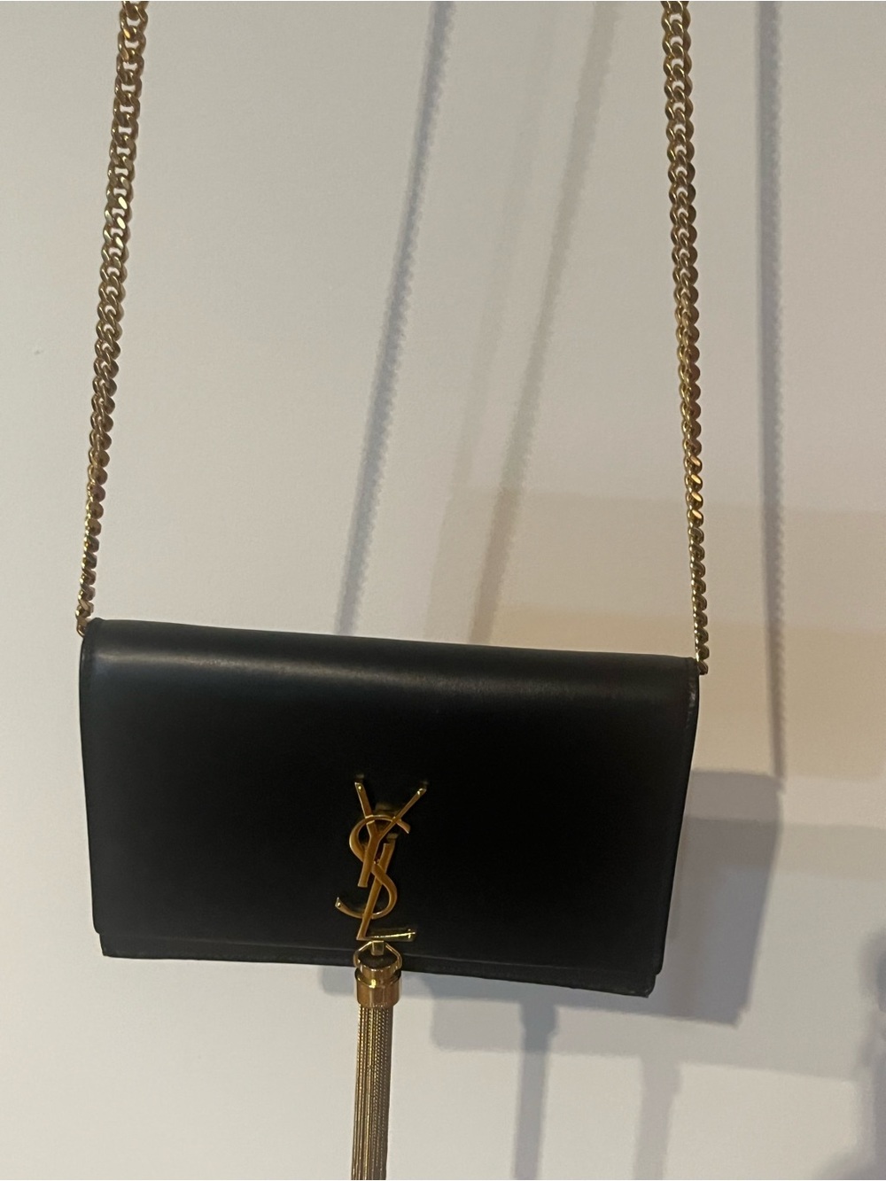 Saint Laurent Black Leather Tassel Chain Crossbody